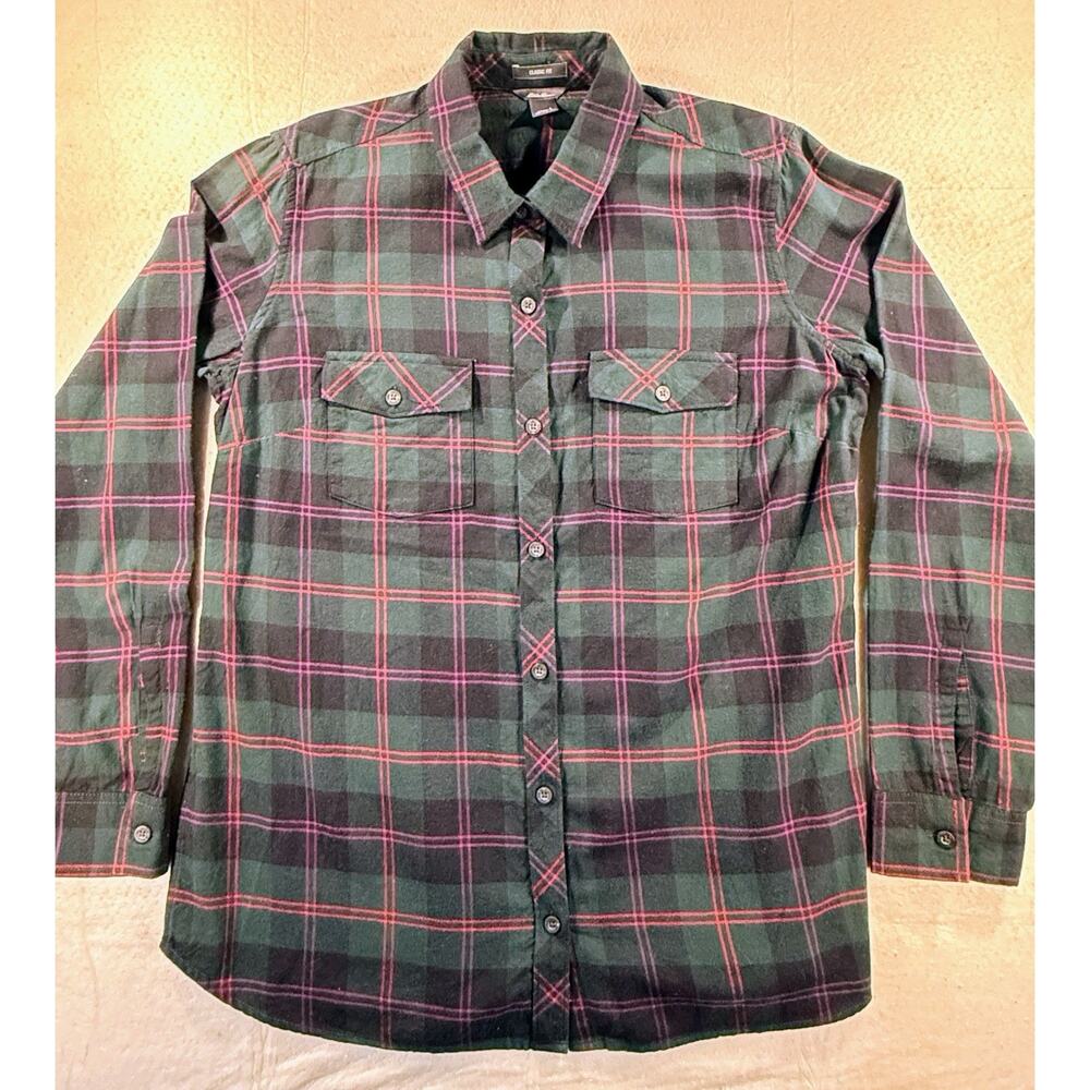Eddie Bauer Womens Top Large Multicolor Check Classic Fit Collared Button up